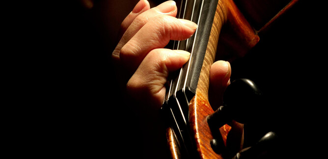 Un groupe de musiciens joue dans un orchestre. La violoniste au milieu se concentre sur sa partition. | © silver-john - Fotolia