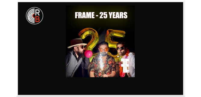 Three men are celebrating with colorful balloons and accessories. In the background, there is a golden "25" marking the anniversary. | © Rockhouse Salzburg