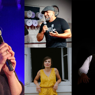 Drei Personen stehen auf der Bühne und präsentieren unterschiedliche Auftritte. Alle zeigen emotionale Ausdrücke, die Freude und Leidenschaft für ihre Darbietung vermitteln. | © Marlene Tscherni, @sachavanderwerf, Helena Wimmer, Volker Weihbold