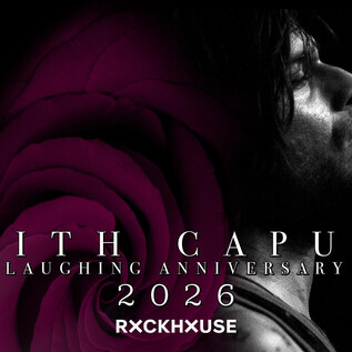 A black-and-white image of Keith Caputo with a stylized rose in the background. The text informs about the "Died Laughing Anniversary Tour" in 2026. | © Rockhouse Salzburg