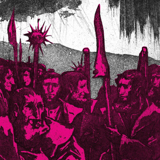 A group of men stands together, expressive and serious. They hold spears and look into a dark, cloudy environment. | © Salzburg Museum