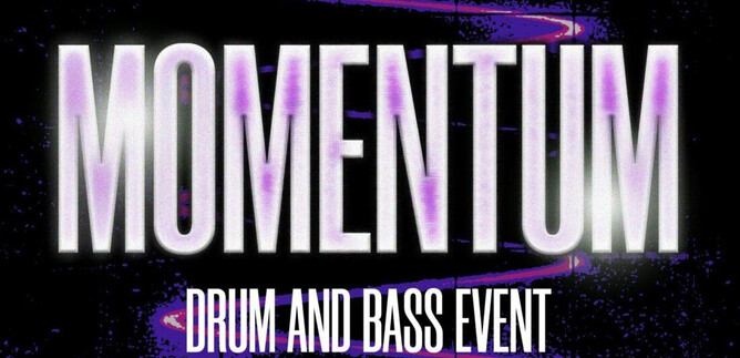 Ein Graphic-Design für eine Drum and Bass Veranstaltung mit dem Titel "MOMENTUM". Die Schrift ist auffällig und modern, um Aufmerksamkeit zu erregen. | © Jazzit
