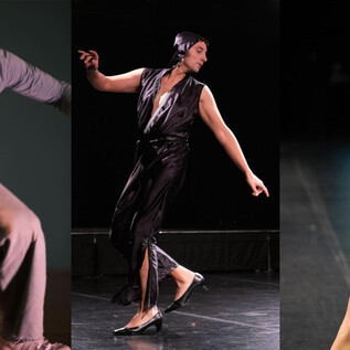 Three dancers perform various movements on a stage. Each has a unique style and expression. | © Elias Choi Buttinger, Sarah Mistura, Annika Hammer