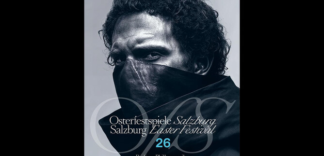 An impressive poster for the Easter Festival in Salzburg. It features a mysterious man with a half face veil in black and white. | © Osterfestspiele Salzburg_Mathias Vef