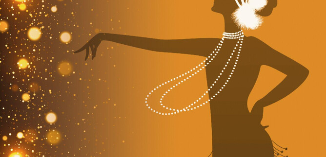A stylized silhouette of a dancer with elegant pearls and a feather headdress. The background is designed in warm colors with sparkling lights. | © SKV/shutterstock-Mariquita Lalnspiratriz