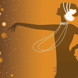A stylized silhouette of a dancer with elegant pearls and a feather headdress. The background is designed in warm colors with sparkling lights. | © SKV/shutterstock-Mariquita Lalnspiratriz