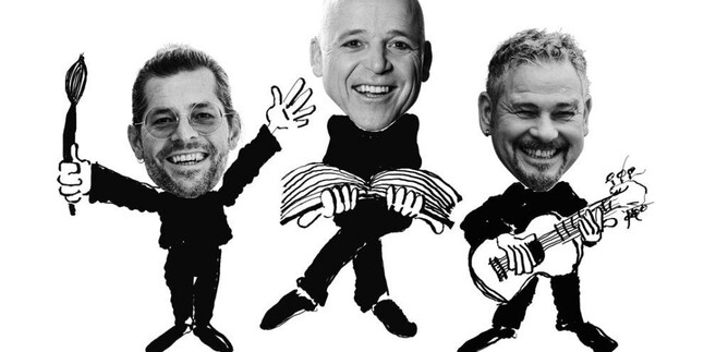 Trois personnages de dessin animé avec de grandes têtes et divers instruments. Ils semblent faire un concert musical joyeux. | © T. Ebihara | M. Ferner | J. Ramos-Violan