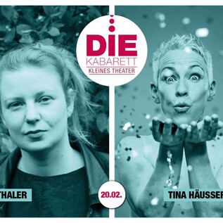 Zwei Portraits von Künstlerinnen: Yana Thaler und Tina Häussermann. Das Bild kündigt eine Kabarett-Veranstaltung für den 20. Februar an. | © Yana Thaler |  Jana Kay