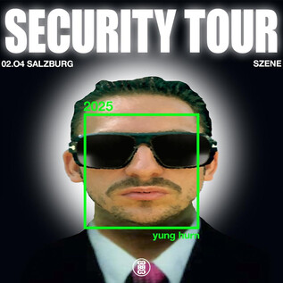 A poster for a safety tour in Salzburg on 02.04. The image shows a man in sunglasses and a suit. | © Rockhouse Salzburg